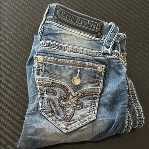 Rock Revival Distressed Blue Jeans